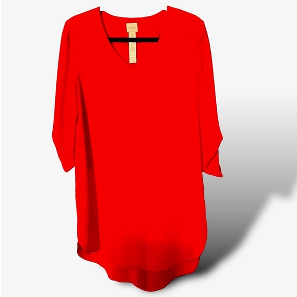 CHICOS High Low Woven Top Women’s Size Small, Red NWOT Button Roll Sleeves - Picture 13 of 14